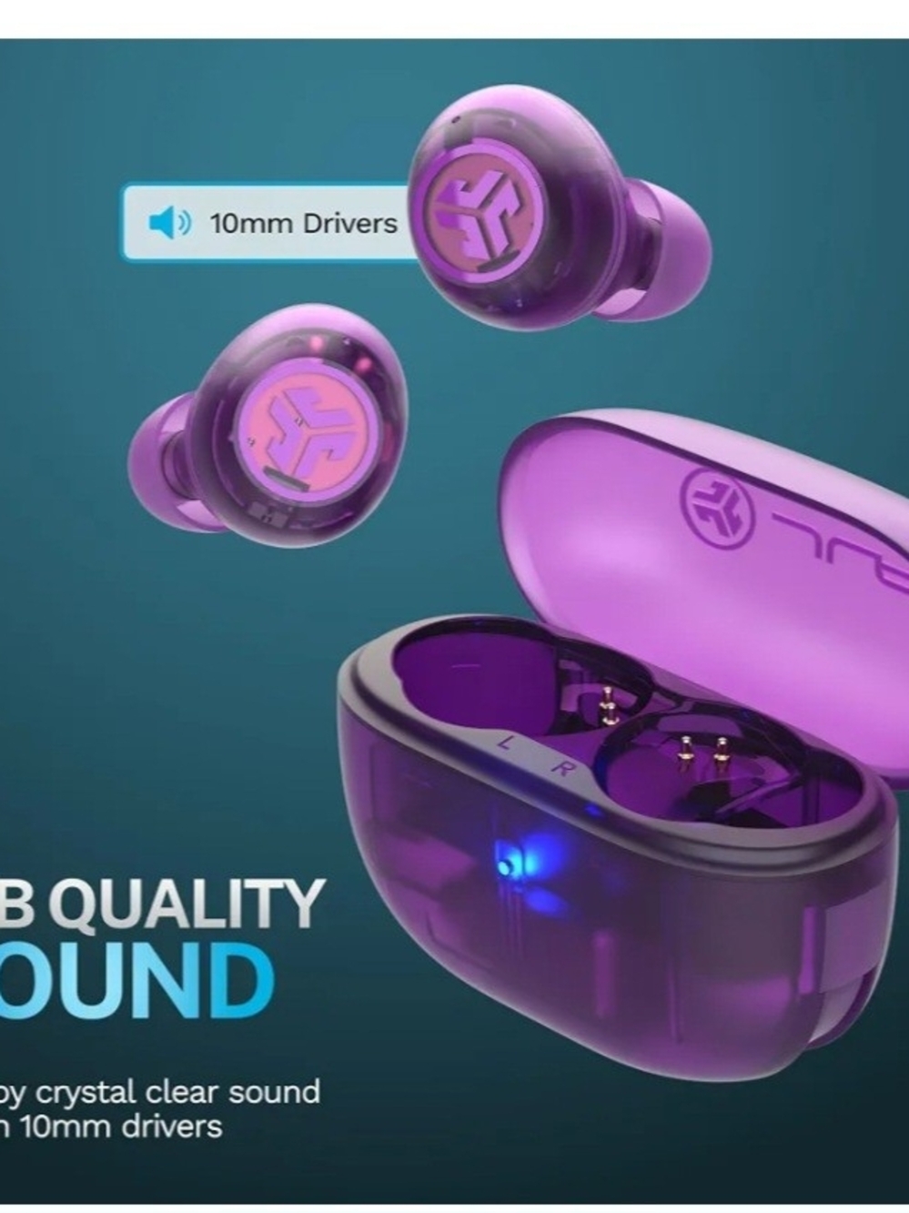 Purple True Wireless Earbuds with Charging Case by JLab-style Logo